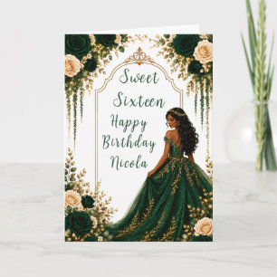 Emerald Green Gold Floral Sweet Sixteen Party Card
