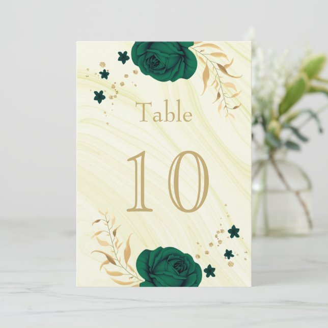 emerald green gold floral table number (Standing Front)
