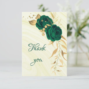 emerald green gold floral  thank you card