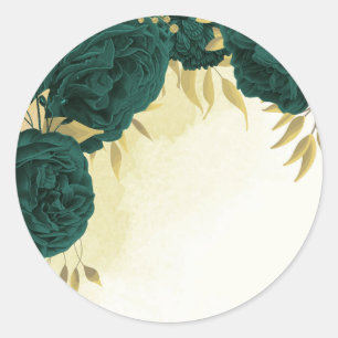 Emerald green gold floral wedding classic round sticker