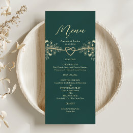 Emerald Green Gold Floral Wedding Menu