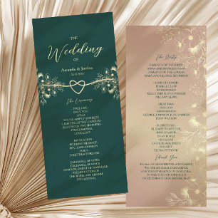 Emerald Green Gold Floral Wedding Programme