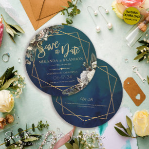 Emerald Green Gold Floral Wedding Save the Date Invitation