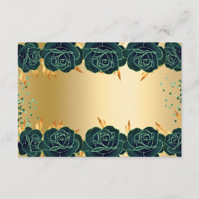 Emerald green gold flowers party stationary card (Front)