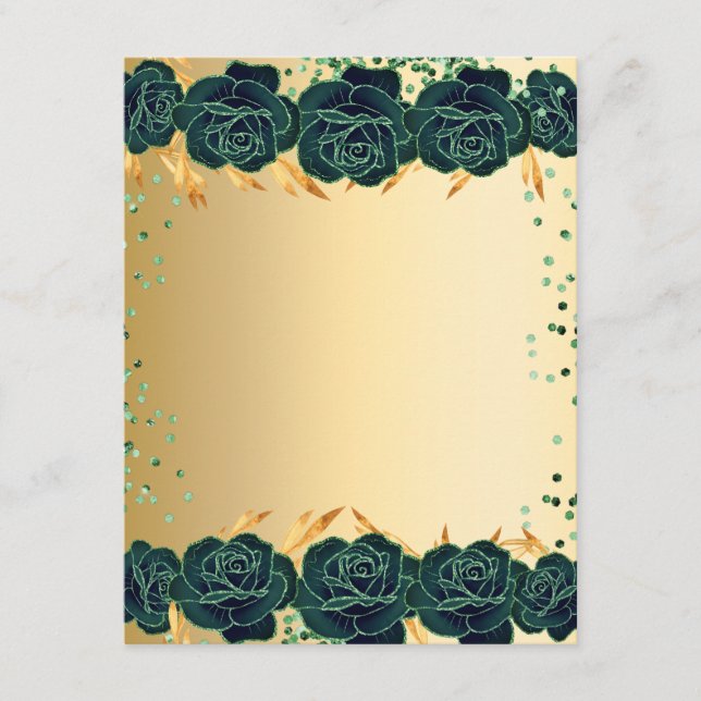 Emerald green gold flowers party stationary card (Front)