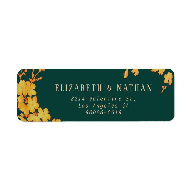 Emerald Green & Gold Flowers Return Address (Front)