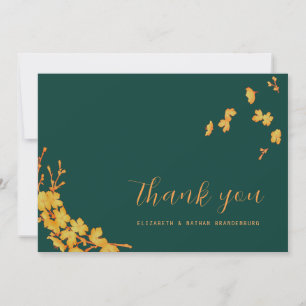 Emerald Green & Gold Flowers Thank You Card