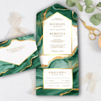 Emerald Green Gold Foil Abstract Fluid Ink Wedding