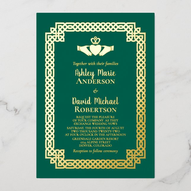 Emerald Green Gold Foil Celtic Claddagh Wedding (Front)