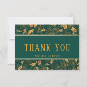 Emerald Green & Gold Foliage Thank You Card