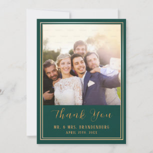 Emerald Green & Gold Frame Photo Thank You Card