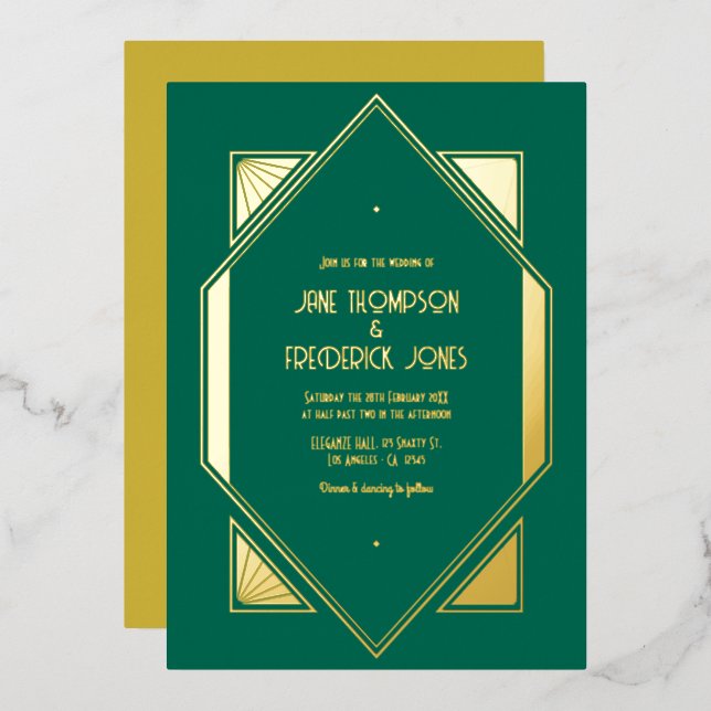 Emerald Green & Gold Gatsby Art Deco Wedding (Front/Back)