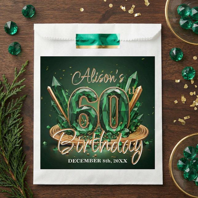 Emerald Green Gold Gemstone 60th Birthday Party Favour Bags (Creator Uploaded)