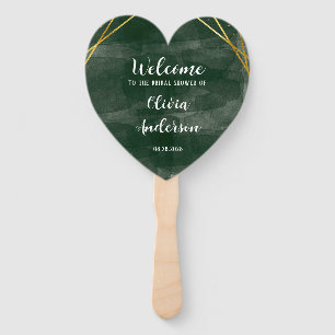 Emerald Green Gold Geometric Bridal Shower Welcome Hand Fan