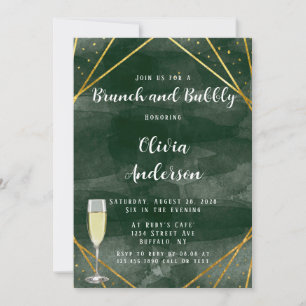 Emerald Green & Gold Geometric Brunch and Bubbly Invitation