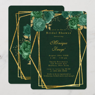 Emerald Green Gold Geometric Floral Bridal Shower Invitation
