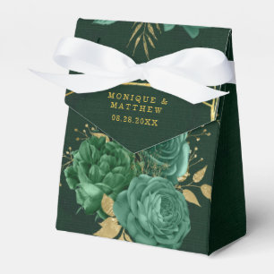 Emerald Green & Gold Geometric Floral Wedding Favo Favour Box