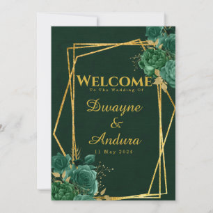 Emerald Green & Gold Geometric Floral Wedding Invitation