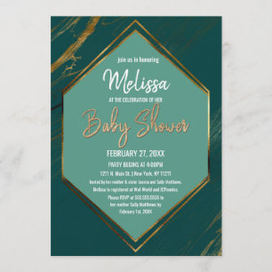 Emerald Green Gold Geometric Marble Baby Shower Invitation