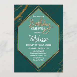 Emerald Green Gold Geometric Marble Birthday Invitation