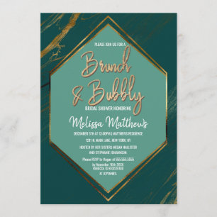 Emerald Green Gold Geometric Marble Brunch Bubbly Invitation