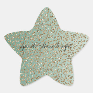 Emerald Green Gold Glam Glitter Leopard Print     Star Sticker