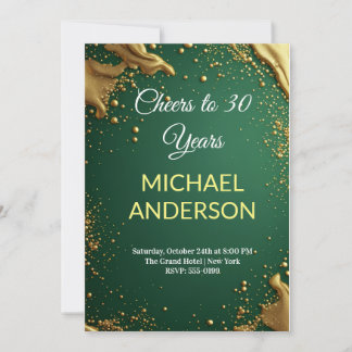 Emerald Green Gold Glitter Birthday Invitation