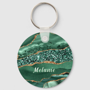 Emerald Green Gold Glitter Custom Name Keychain