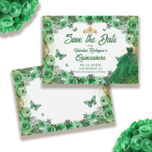 Emerald Green Gold Glitter Floral Quinceanera