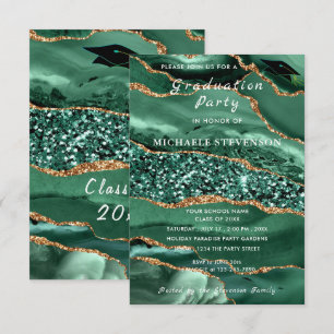 Emerald Green Gold Glitter Graduation Invitation