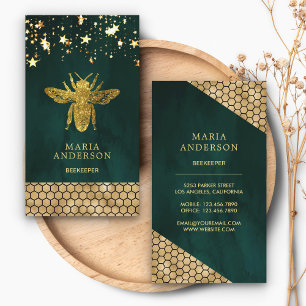 Emerald Green Gold Glitter Honey Bee Beekeeper Business Card