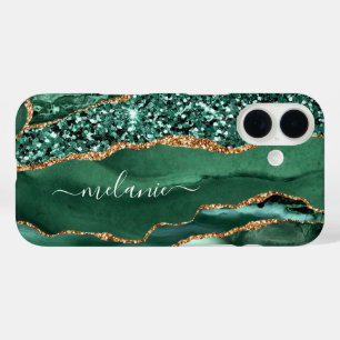 Emerald Green Gold Glitter iPhone Case Custom Name