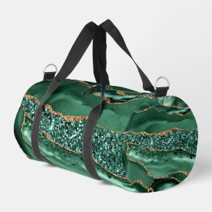 Emerald Green Gold Glitter Marble Custom Your Name Duffle Bag