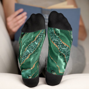 Emerald Green Gold Glitter Marble Socks