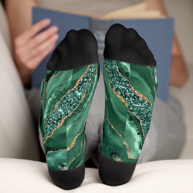 Emerald Green Gold Glitter Marble Socks (Bottom)