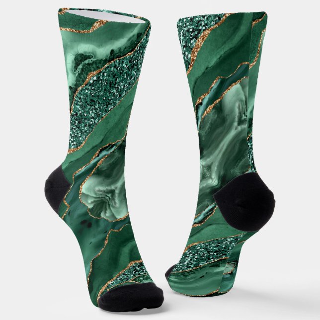 Emerald Green Gold Glitter Marble Sparkle Socks (Angled)
