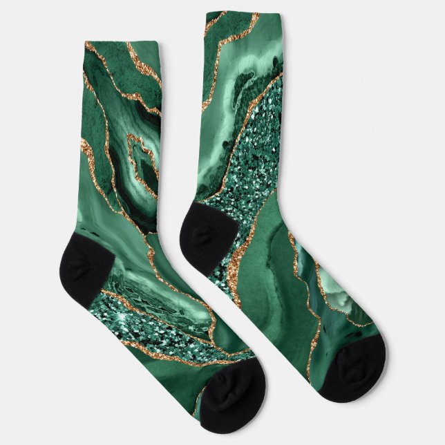Emerald Green Gold Glitter Sparkle Socks (Right)