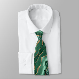 Emerald Green Gold Glitter Sparkly Marble Neck Tie