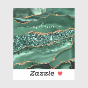Emerald Green Gold Glitter Sticker Custom Name