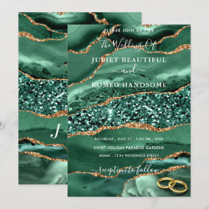 Emerald Green Gold Glitter Wedding Invitation