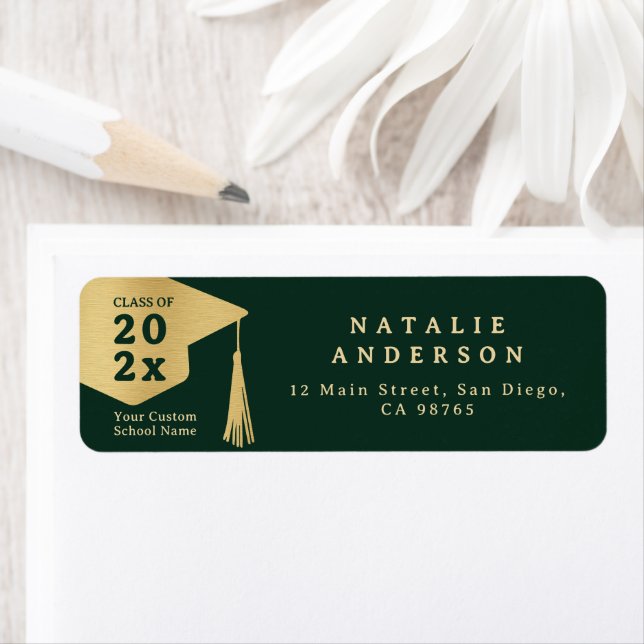 Emerald Green Gold Graduate Hat Return Address (Insitu)