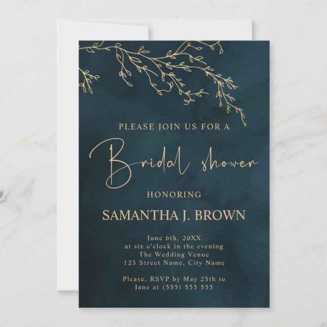 Emerald Green Gold Greenery Bridal Shower Invitation (Front)