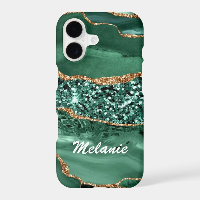 Emerald Green Gold iPhone Case Personalised Name (Back)