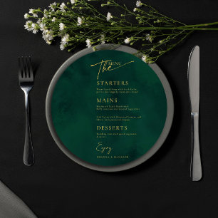 Emerald Green Gold Islamic Round Wedding Menu Card