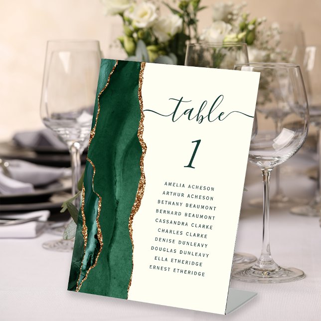 Emerald Green Gold Ivory Wedding Table Number Pedestal Sign (Creator Uploaded)