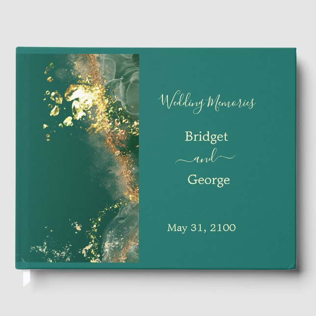 Emerald green gold jewel tones wedding guest book (Front)