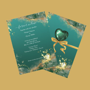 Emerald green gold jewel tones wedding Invitation