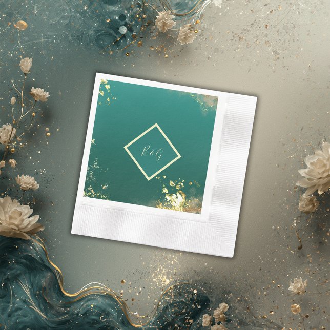 Emerald green gold jewel tones wedding napkin (Creator Uploaded)
