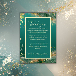 Emerald green gold jewel tones wedding thank you card