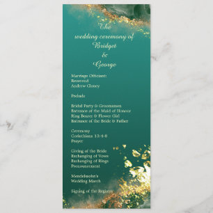 Emerald green gold jewel wedding program & menu